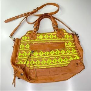Rebecca Minkoff Purse Satchel Brown Neon Woven Leather Desire Crossbody bag